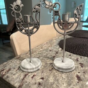 Silver Metal Bird Candle Holders